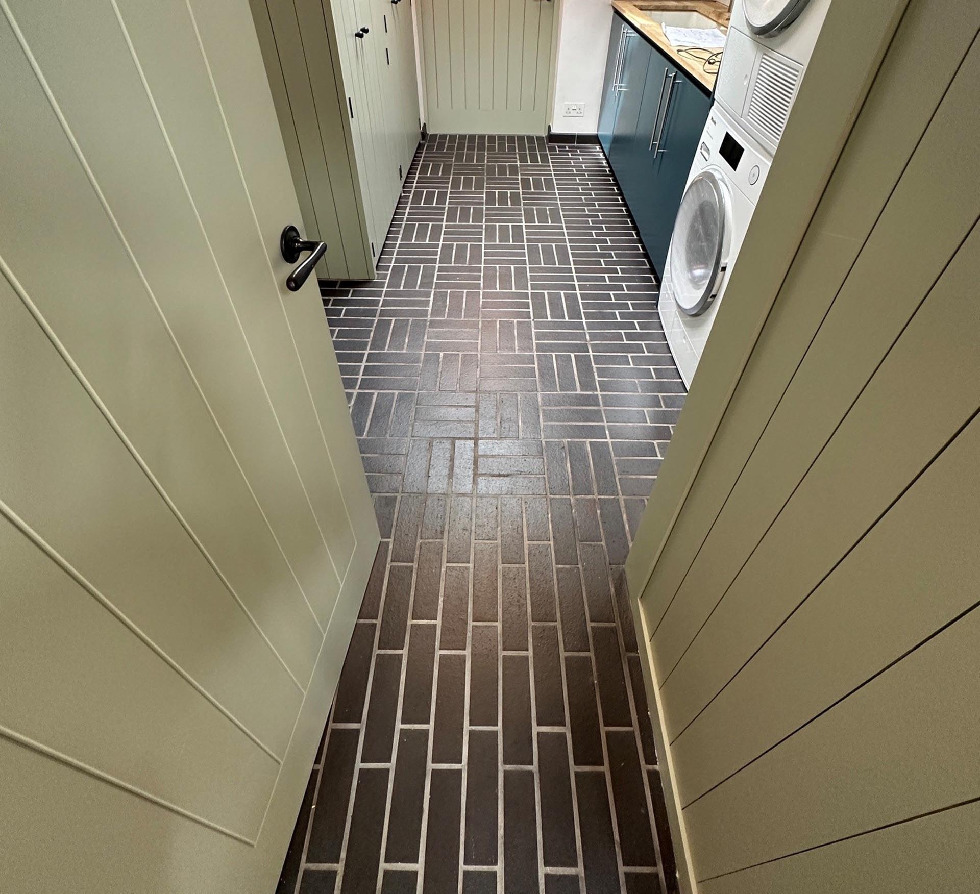 Staffs blue 65mm quarry tiles in a variety of laying patterns